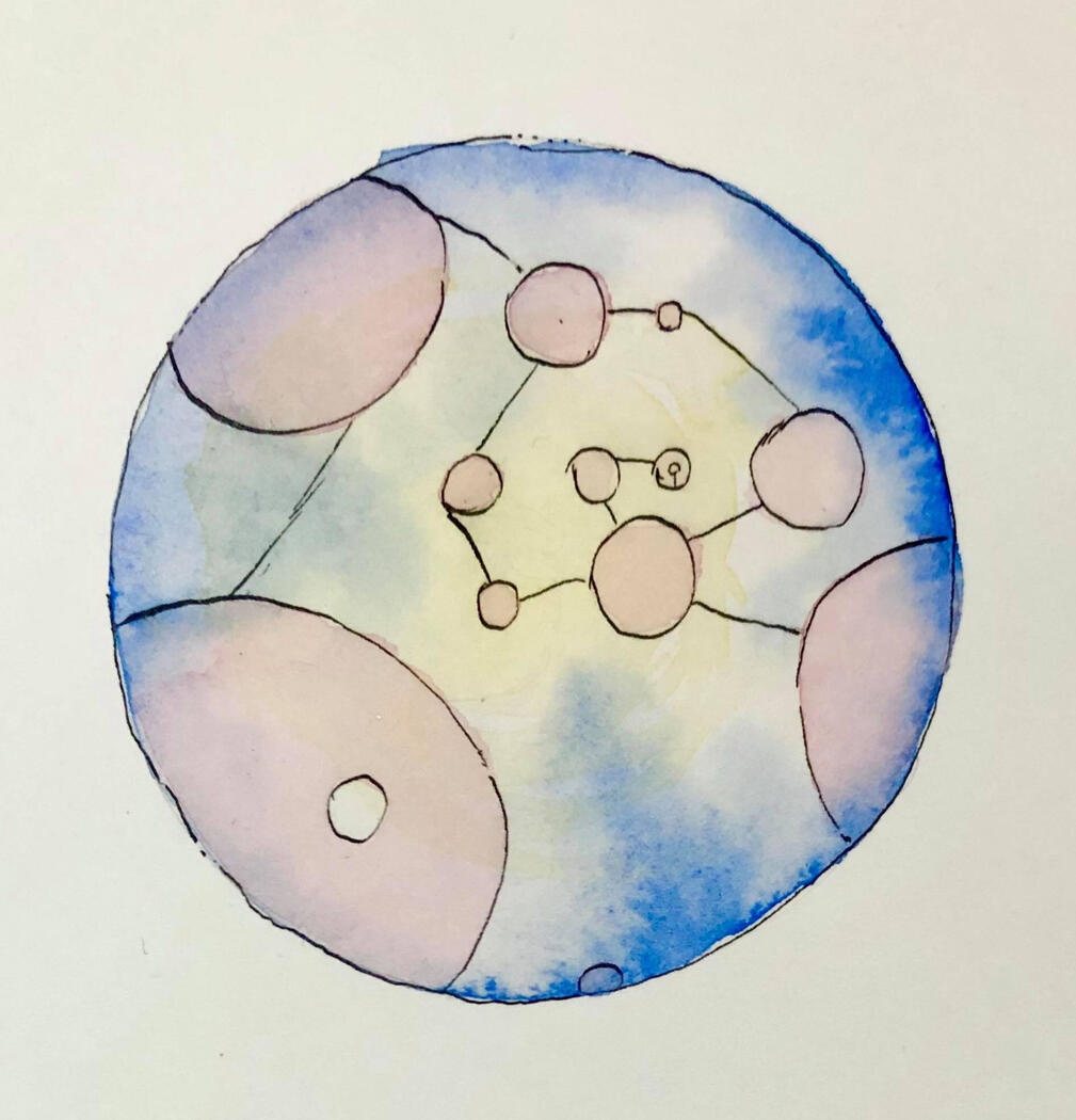 Blue, yellow, and pink watercolor fairy trap
